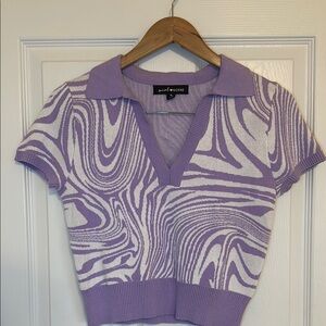 Purple and White Collared Knit Top